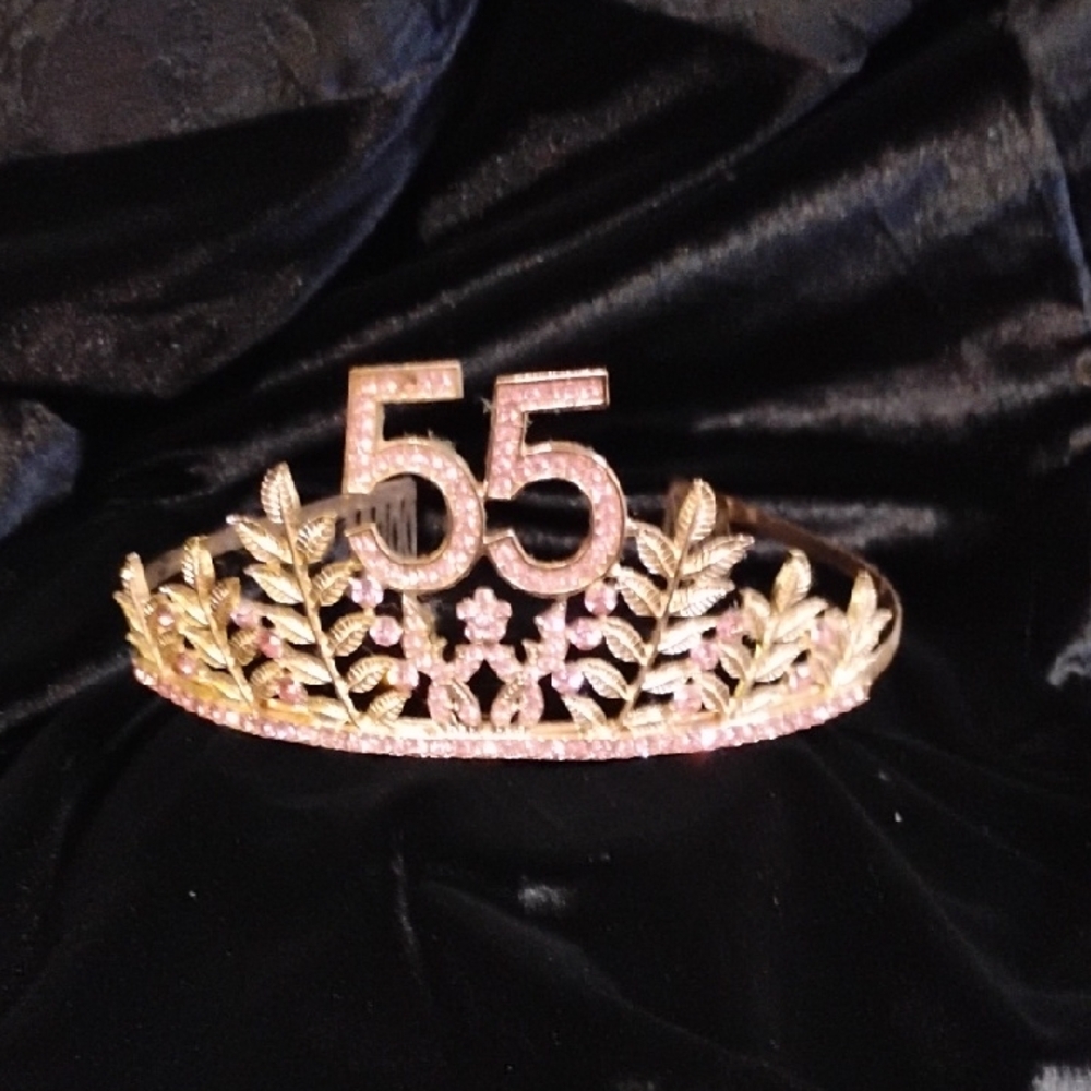 Gold Tiara with Pink Accents and '55' Design